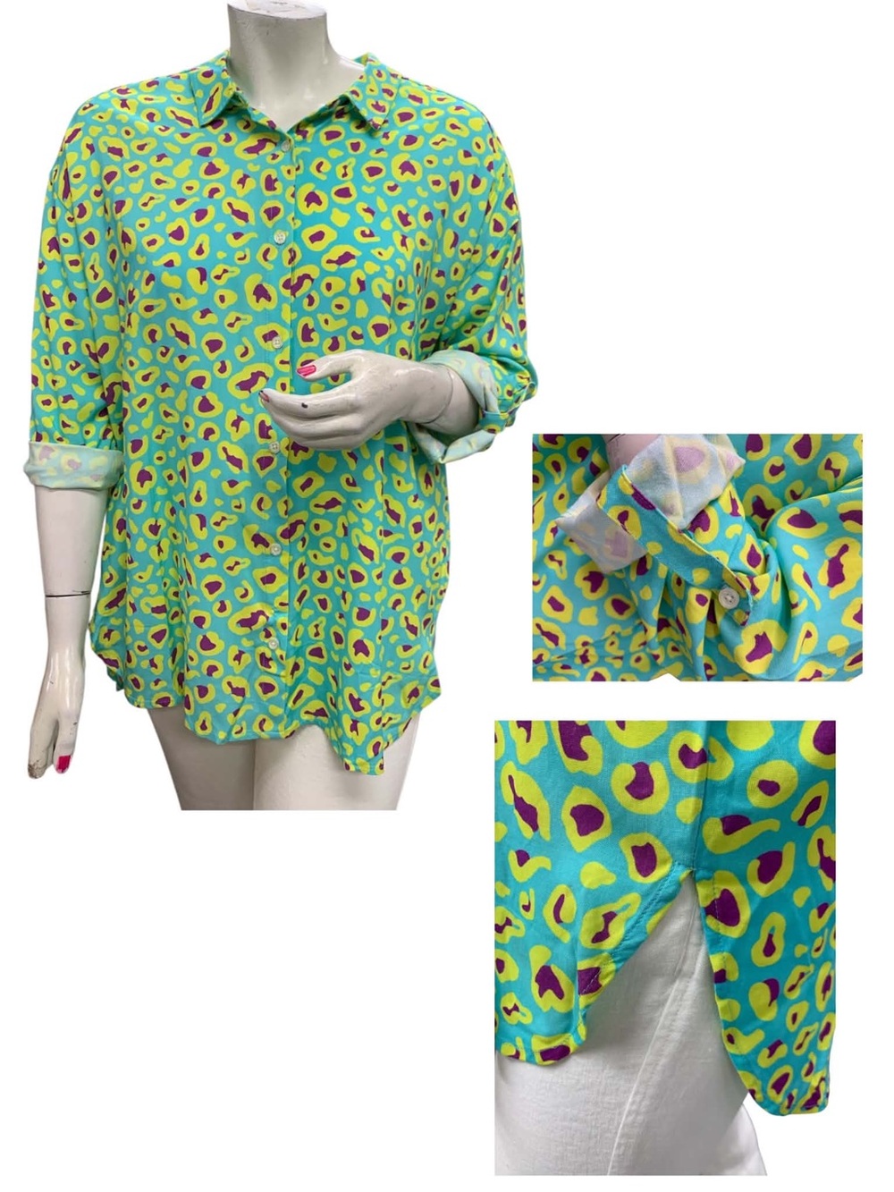 Infamous Swim Green Leopard-Print Button-Down Shirt Size XL